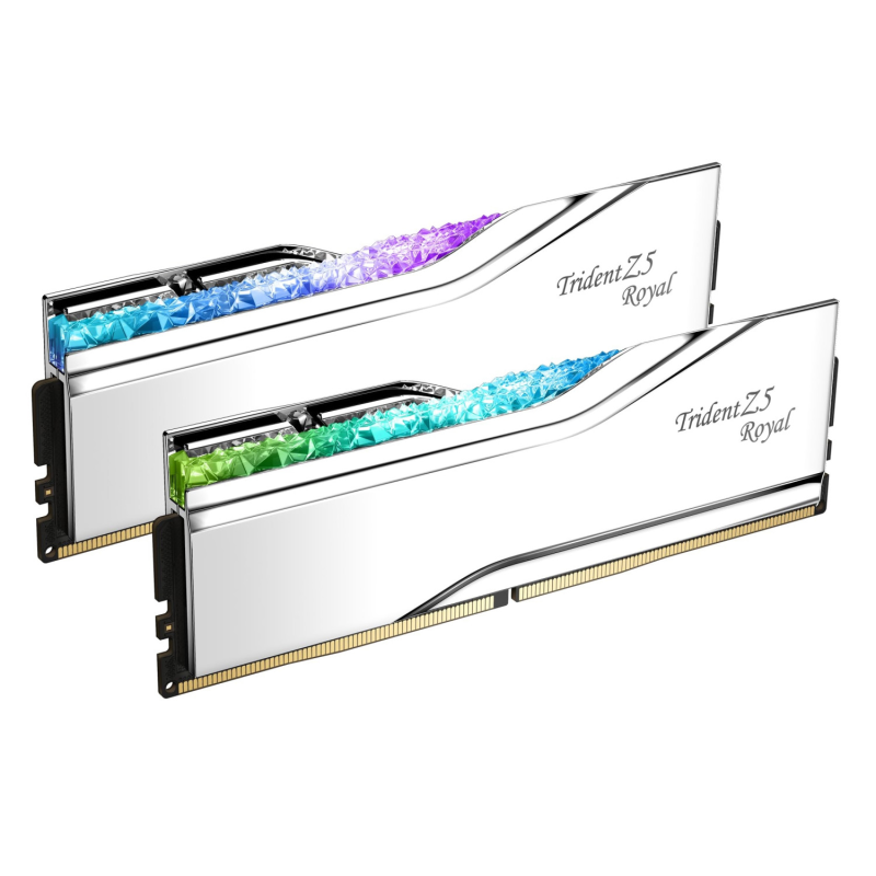 رم دسکتاپ جی اسکیل دوکاناله 6400مگاهرتز CL32 مدل TRIDENT Z5 ROYAL SILVER ظرفیت 32 گیگابابت-سفید رم دسکتاپ جی اسکیل دوکاناله 6400مگاهرتز CL32 مدل TRIDENT Z5 ROYAL SILVER ظرفیت 32 گیگابابت-سفید