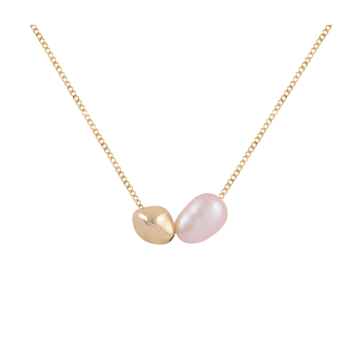 گردنبند طلا زنانه بان گالری مدل دانه باروک طلا و مروارید صورتی-1.64