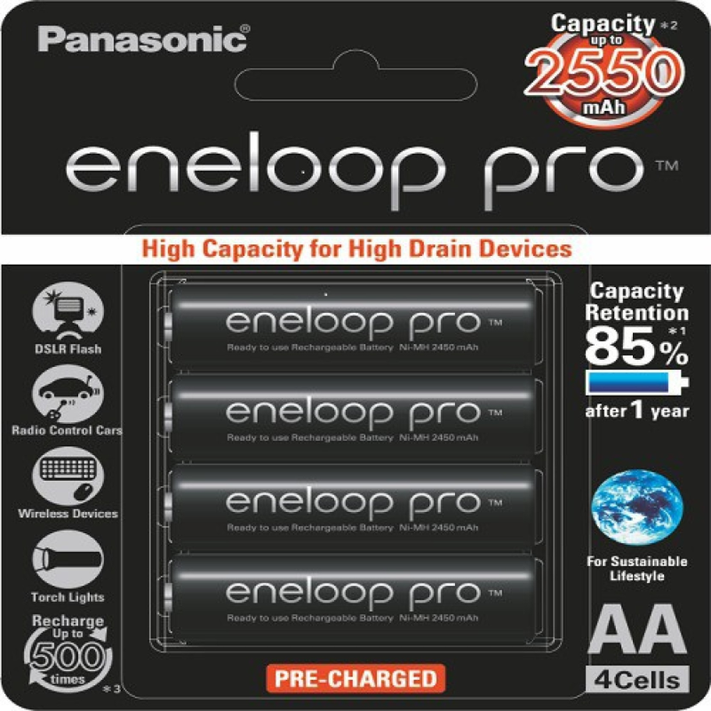 باتری قلمی قابل شارژ پاناسونیک مدل Eneloop Pro BK-3HCCE-4BT بسته 4 عددی AA4 باتری قلمی قابل شارژ پاناسونیک مدل Eneloop Pro BK-3HCCE-4BT بسته 4 عددی AA4