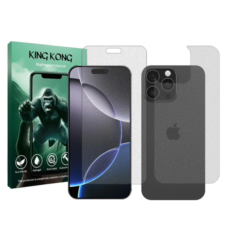 محافظ صفحه نمایش مات کینگ کونگ مدل Tough مناسب برای گوشی موبایل اپل iPhone 16 Pro Max به همراه محافظ پشت گوشی محافظ صفحه نمایش مات کینگ کونگ مدل Tough مناسب برای گوشی موبایل اپل iPhone 16 Pro Max به همراه محافظ پشت گوشی