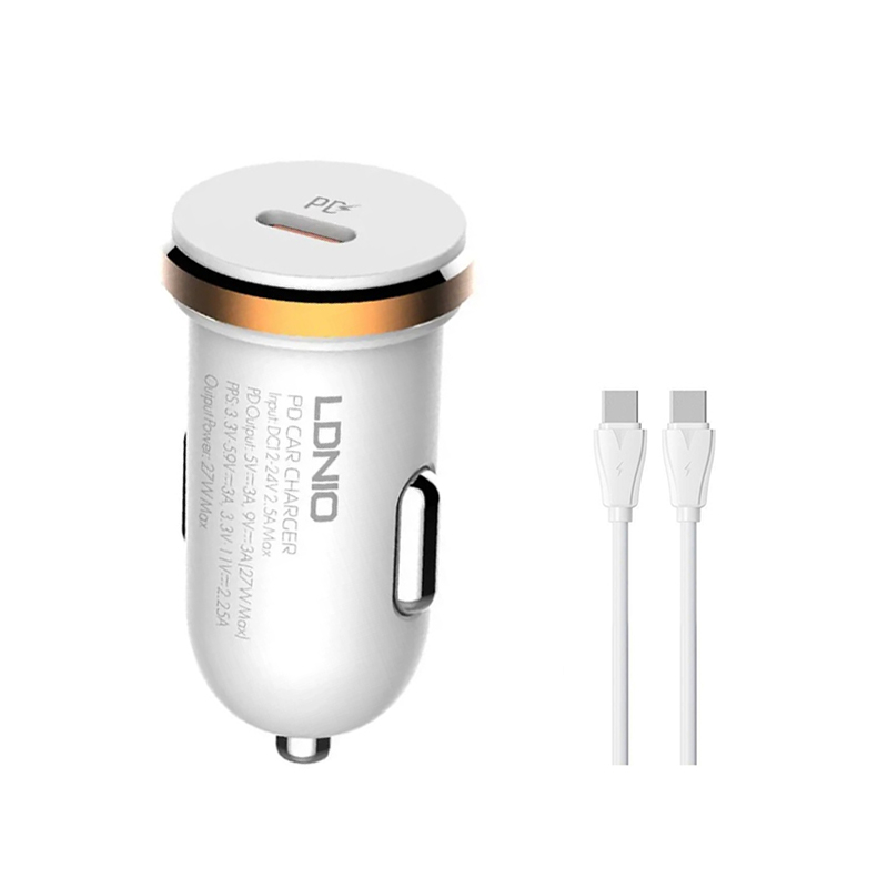 شارژر فندکی 27 وات الدینیو مدل C22Q به همراه کابل USB-C شارژر فندکی 27 وات الدینیو مدل C22Q به همراه کابل USB-C