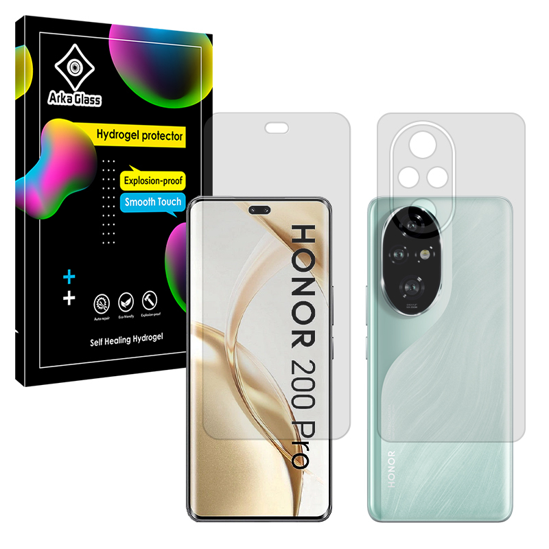 محافظ صفحه نمایش شفاف گوشی آنر Honor 200 Pro آرکا گلس مدل Tough به همراه محافظ پشت گوشی محافظ صفحه نمایش شفاف گوشی آنر Honor 200 Pro آرکا گلس مدل Tough به همراه محافظ پشت گوشی