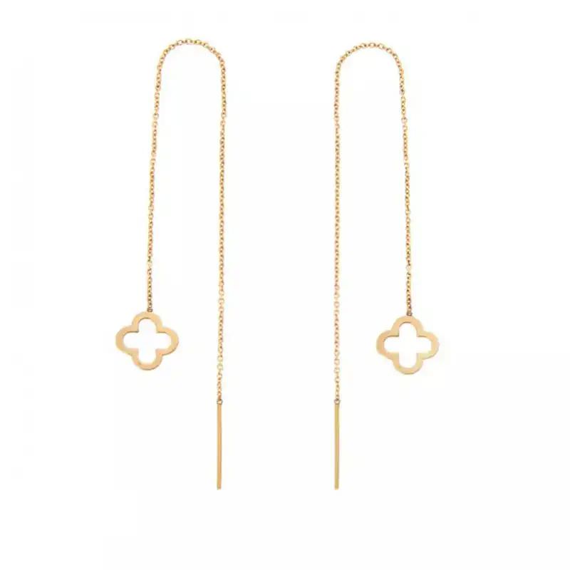 گوشواره طلا 18 عیار زنانه قو طلایی طرح بخیه ای ونکلیف خالی