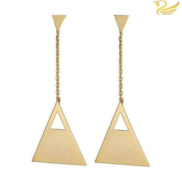 گوشواره طلا 18 عیار زنانه قو طلایی طرح مثلث و ذوزنقه آویزی-1.00 گوشواره طلا 18 عیار زنانه قو طلایی طرح مثلث و ذوزنقه آویزی-1.00