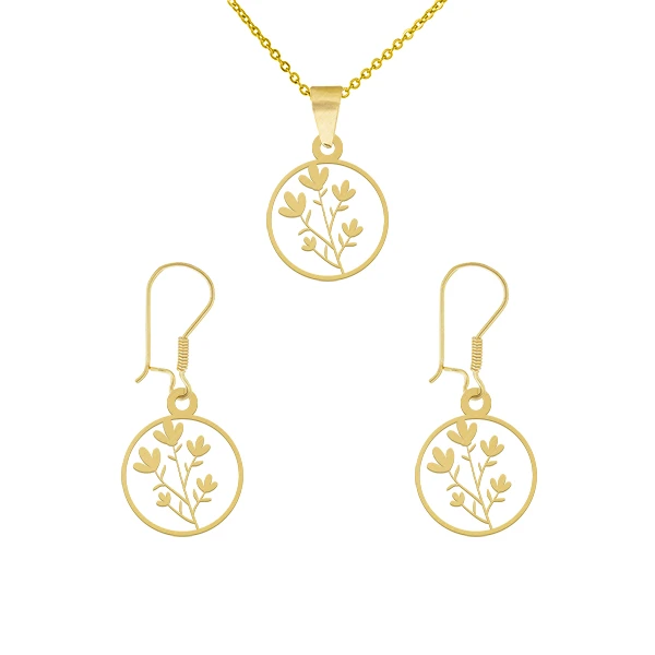 نیم ست طلا 18 عیار زنانه کامک مدل دایره طرح گل نیم ست طلا 18 عیار زنانه کامک مدل دایره طرح گل