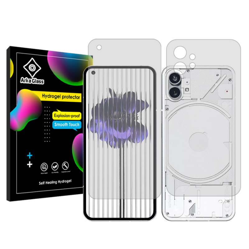 محافظ صفحه نمایش شفاف آرکا گلس مدل Tough مناسب برای گوشی موبایل ناتینگ فون 1 به همراه محافظ پشت گوشی محافظ صفحه نمایش شفاف آرکا گلس مدل Tough مناسب برای گوشی موبایل ناتینگ فون 1 به همراه محافظ پشت گوشی