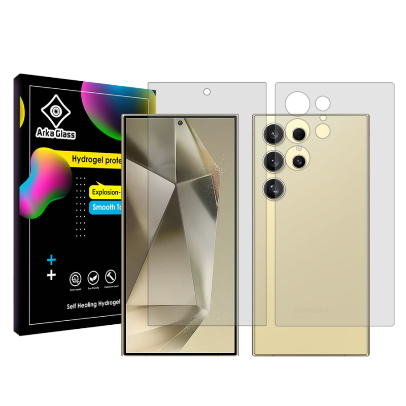 محافظ صفحه نمایش شفاف آرکا گلس مدل Tough مناسب برای گوشی موبایل سامسونگ Galaxy S24 Ultra به همراه محافظ پشت گوشی محافظ صفحه نمایش شفاف آرکا گلس مدل Tough مناسب برای گوشی موبایل سامسونگ Galaxy S24 Ultra به همراه محافظ پشت گوشی