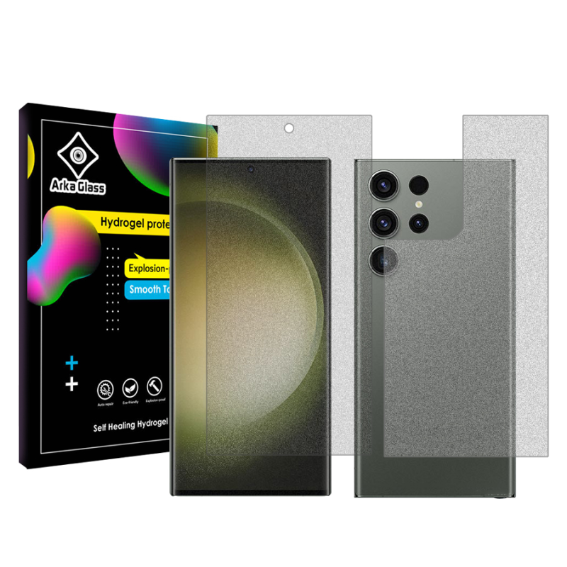 محافظ صفحه نمایش مات آرکا گلس مدل Tough مناسب برای گوشی موبایل سامسونگ Galaxy S23 Ultra به همراه محافظ پشت گوشی محافظ صفحه نمایش مات آرکا گلس مدل Tough مناسب برای گوشی موبایل سامسونگ Galaxy S23 Ultra به همراه محافظ پشت گوشی