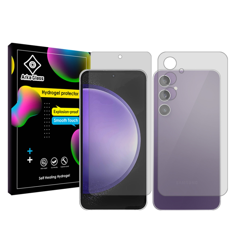 محافظ صفحه نمایش شفاف آرکا گلس مدل Tough مناسب برای گوشی موبایل سامسونگ Galaxy S23 FE به همراه محافظ پشت گوشی محافظ صفحه نمایش شفاف آرکا گلس مدل Tough مناسب برای گوشی موبایل سامسونگ Galaxy S23 FE به همراه محافظ پشت گوشی