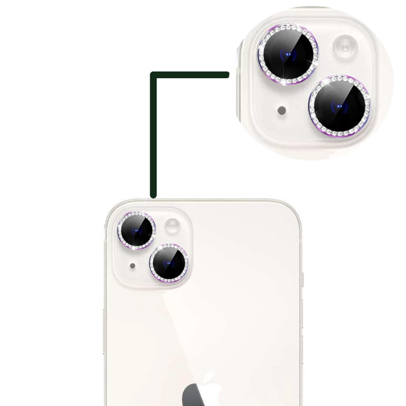 محافظ لنز دوربین گوشی اپل iPhone 14 Plus / 14 گرین مدل Diamond -نقره‌ای