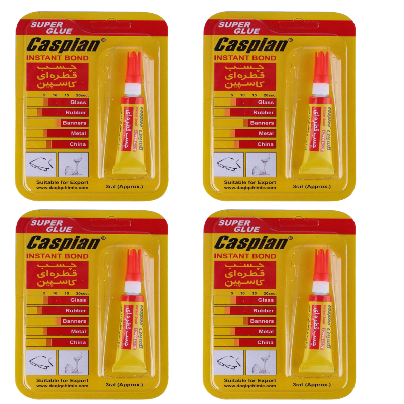 چسب قطره ای کاسپین مدل super glue حجم 3 گرم بسته 4 عددی چسب قطره ای کاسپین مدل super glue حجم 3 گرم بسته 4 عددی