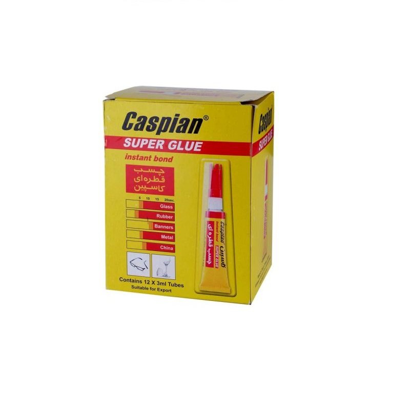 چسب قطره ای کاسپین مدل super glue حجم 3 گرم بسته 12 عددی چسب قطره ای کاسپین مدل super glue حجم 3 گرم بسته 12 عددی