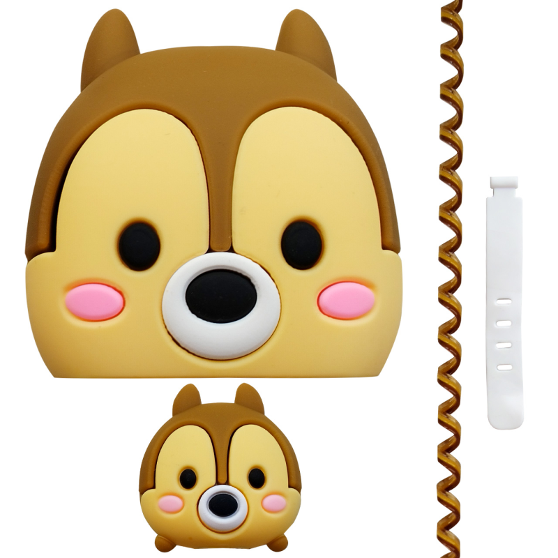 محافظ کابل شارژ طرح فانتزی سنجاب مدل Chip-tsum به همراه محافظ شارژر دیواری مجموعه 4 عددی