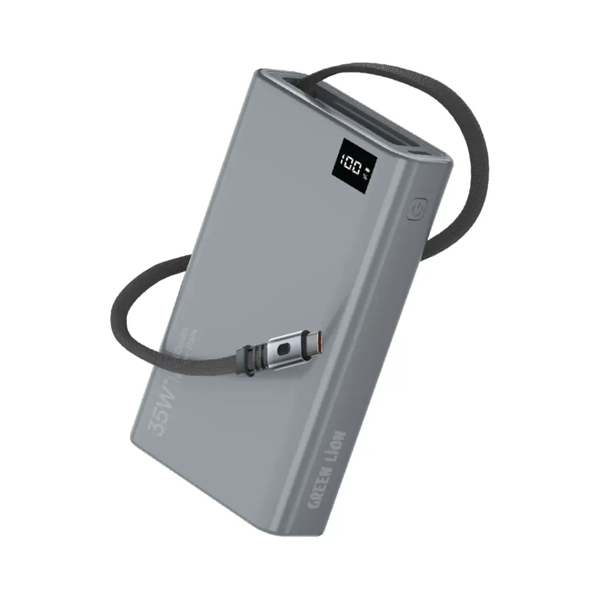 پاوربانک گرین لاین مدل Retractable ظرفیت 10000 میلی آمپر ساعت-خاکستری
