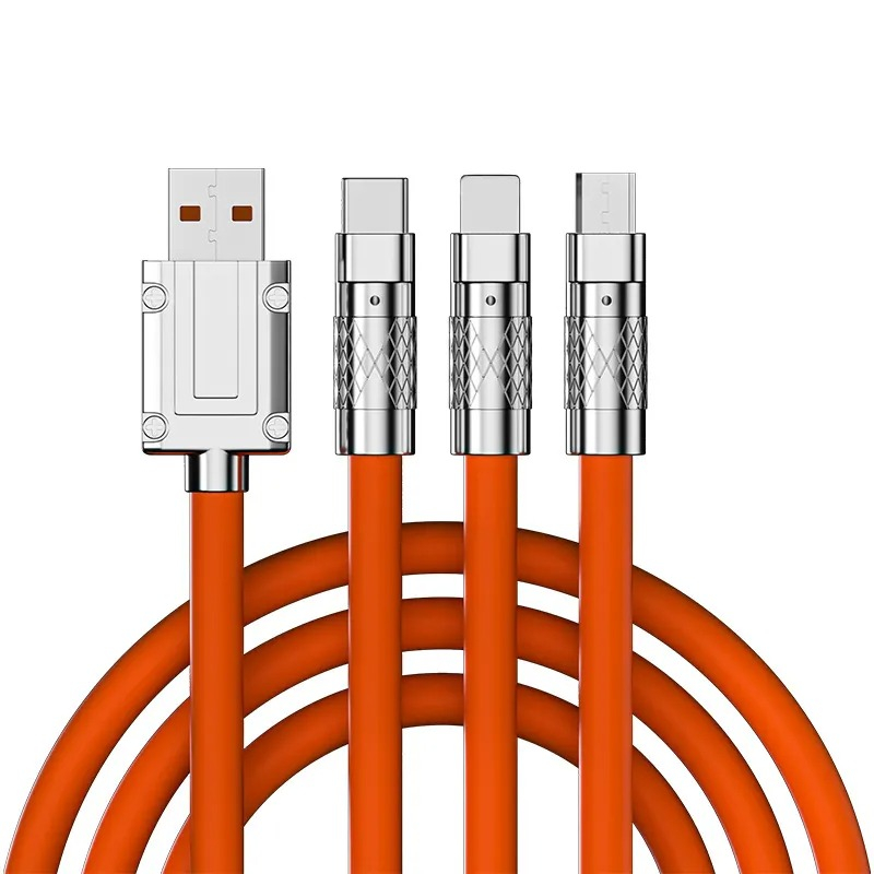 کابل تبدیل USB به micro USB - لایتنینگ - USB-C پسنجر لاین مدل 3in1 ZINC ALLOY 120W طول 1.2 متر