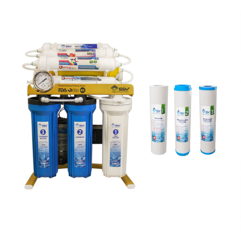 دستگاه تصفیه کننده آب اس اس وی مدل GoldenBlue  X900 به همراه فیلتر 3عددی دستگاه تصفیه کننده آب اس اس وی مدل GoldenBlue  X900 به همراه فیلتر 3عددی