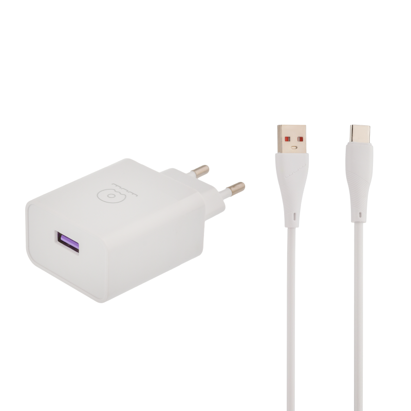 شارژر دیواری 18 وات دبلیو یو دبلیو مدل T95 به همراه کابل USB به USB-C طول 1 متر شارژر دیواری 18 وات دبلیو یو دبلیو مدل T95 به همراه کابل USB به USB-C طول 1 متر