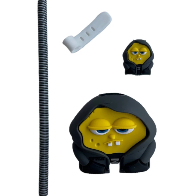 محافظ کابل شارژ طرح فانتزی مدل باب اسفنجی به همراه محافظ شارژر دیواری مجموعه 4 عددی-خاکستری محافظ کابل شارژ طرح فانتزی مدل باب اسفنجی به همراه محافظ شارژر دیواری مجموعه 4 عددی-خاکستری