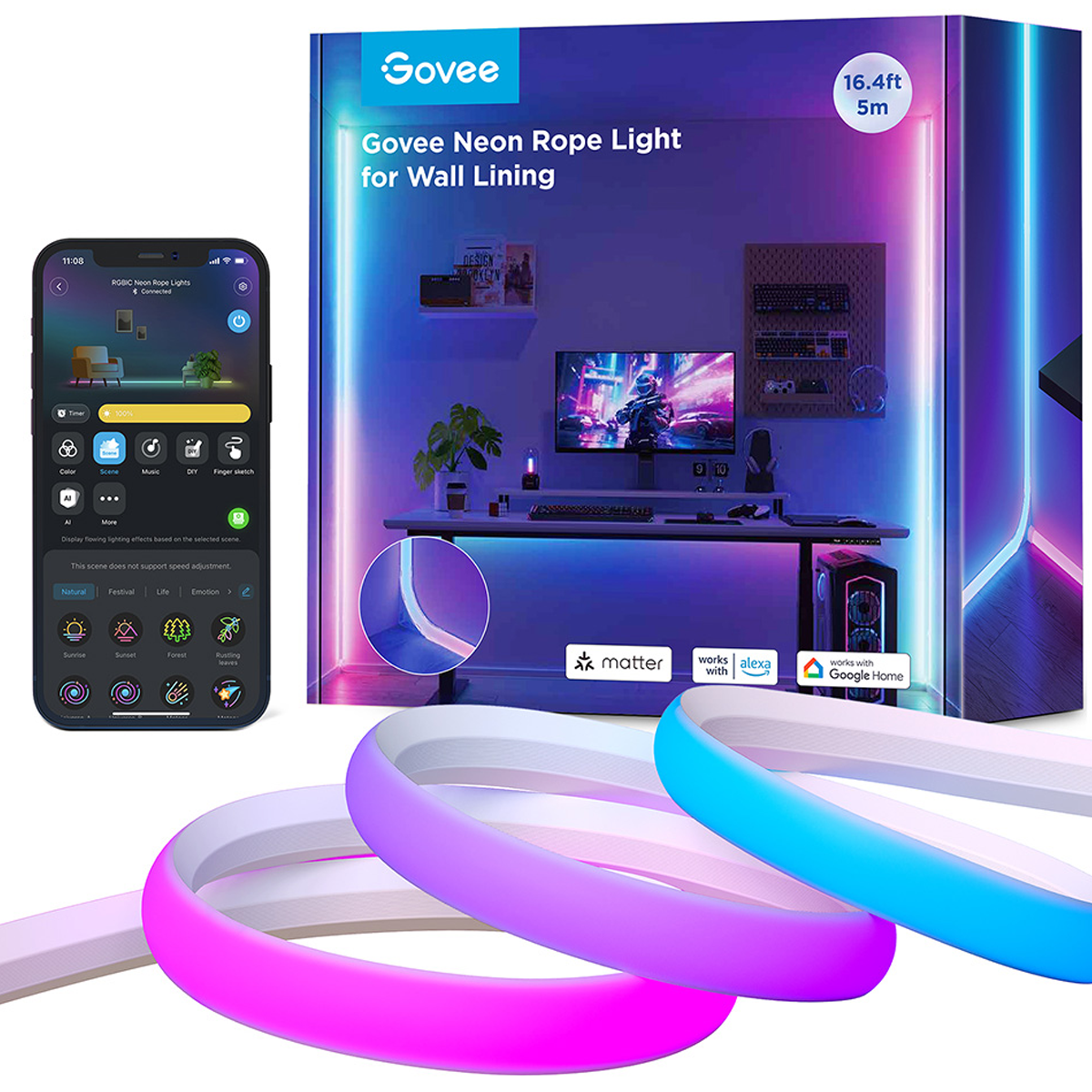 ریسه هوشمند نئون فلکسی گووی مدل H6641 طول 5 متر ریسه هوشمند نئون فلکسی گووی مدل H6641 طول 5 متر