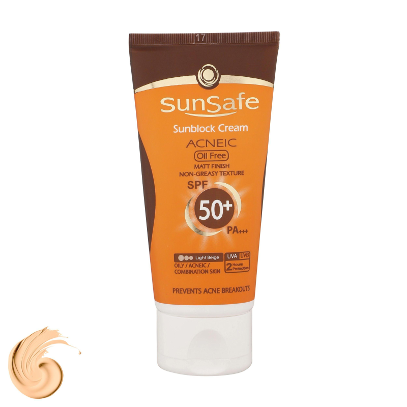 کرم ضدآفتاب و آنتی آکنه رنگی سان سیف مدل SPF50 مناسب پوست های چرب- حجم 50 میلی لیتر-