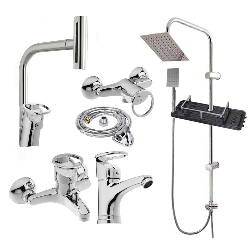 ست شیرآلات شیرآلات بهداشتی و ساختمانی توفیق مدل آبشاری النگویی سبددار مجموعه 6 عددی ست شیرآلات شیرآلات بهداشتی و ساختمانی توفیق مدل آبشاری النگویی سبددار مجموعه 6 عددی