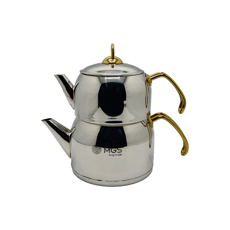 ست کتری و قوری ام جی اس طرح استیل طلایی کد K41014