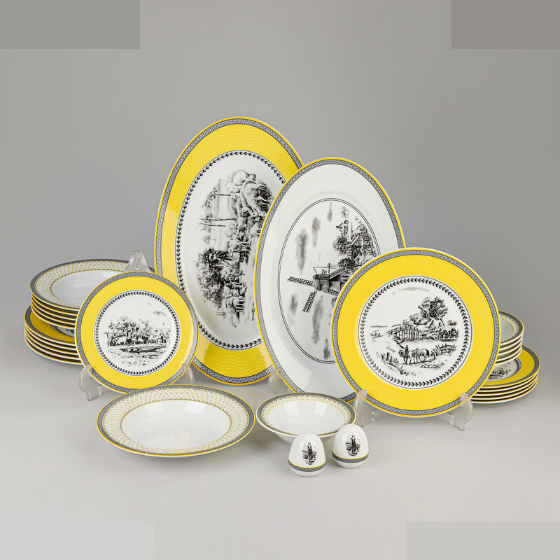 سرویس غذاخوری 28 پارچه 6 نفر چینی زرین ایران مدل ایتالیا اف Village 2 درجه یک