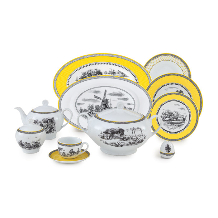 سرویس غذاخوری 102 پارچه چینی زرین ایران سری ایتالیا اف مدل ویلیج درجه عالی