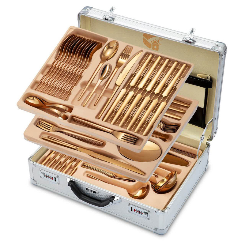 سرویس قاشق و چنگال 142 پارچه جی فی نی مدل R-968 لاکچری سرویس قاشق و چنگال 142 پارچه جی فی نی مدل R-968 لاکچری