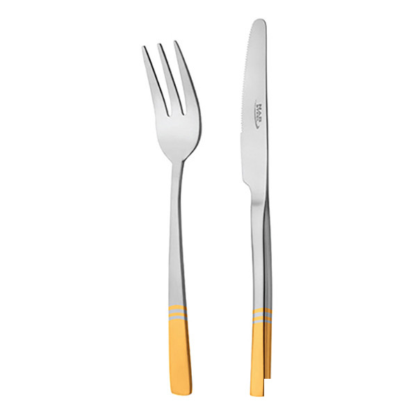 کارد و چنگال میوه خوری ناب استیل مدل فلورانس دورطلایی بسته 12 عددی کارد و چنگال میوه خوری ناب استیل مدل فلورانس دورطلایی بسته 12 عددی