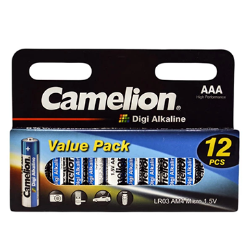باتری نیم قلمی کملیون مدل Digi Alkaline بسته 12 عددی