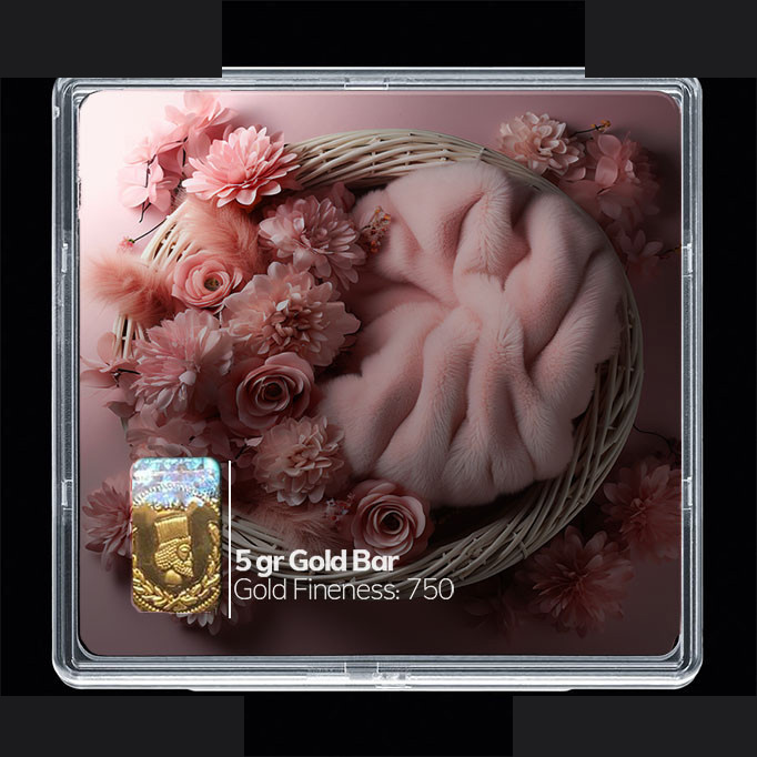 شمش طلا 18 عیار مدوپد مدل سبد و گل کد SG10318 شمش طلا 18 عیار مدوپد مدل سبد و گل کد SG10318