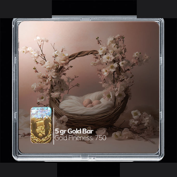 شمش طلا 18 عیار مدوپد مدل سبد و گل کد SG10296 شمش طلا 18 عیار مدوپد مدل سبد و گل کد SG10296