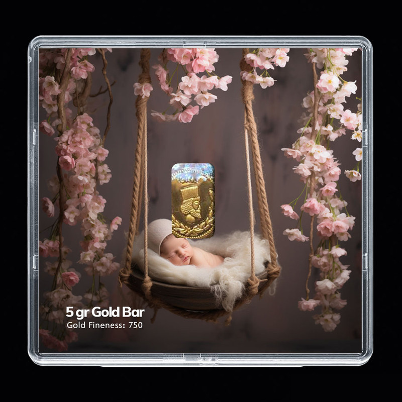 شمش طلا 18 عیار مدوپد مدل نوزاد کد SG-10297 شمش طلا 18 عیار مدوپد مدل نوزاد کد SG-10297