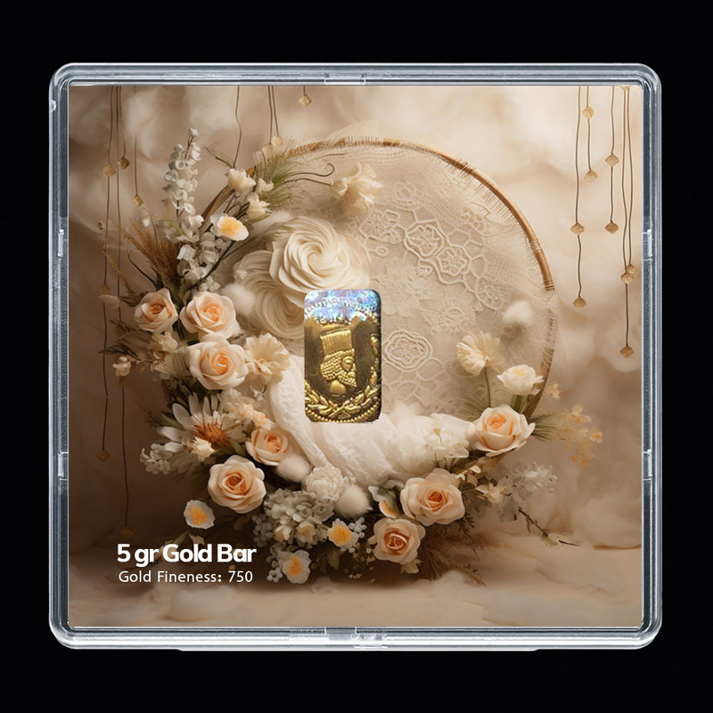 شمش طلا 18 عیار مدوپد مدل سبد و گل کد SG-10274 شمش طلا 18 عیار مدوپد مدل سبد و گل کد SG-10274