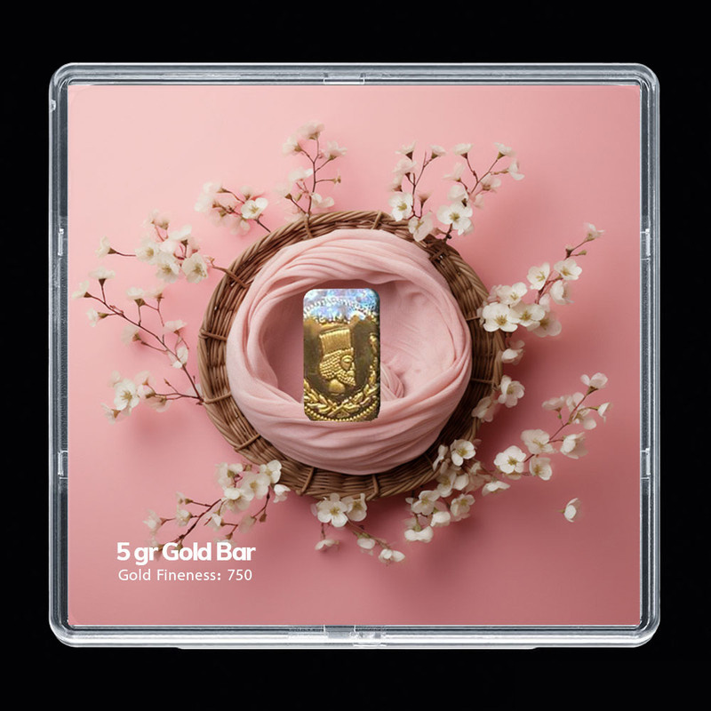 شمش طلا 18 عیار مدوپد مدل سبد و گل کد SG-10264 شمش طلا 18 عیار مدوپد مدل سبد و گل کد SG-10264