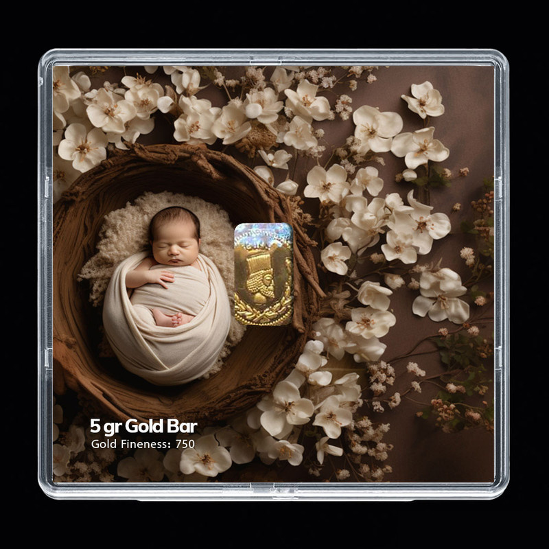 شمش طلا 18 عیار مدوپد مدل نوزاد کد SG-10220 شمش طلا 18 عیار مدوپد مدل نوزاد کد SG-10220