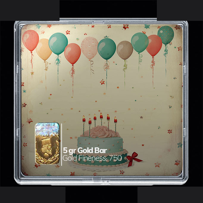 شمش طلا 18 عیار مدوپد مدل کیک و بادکنک کد SG10770