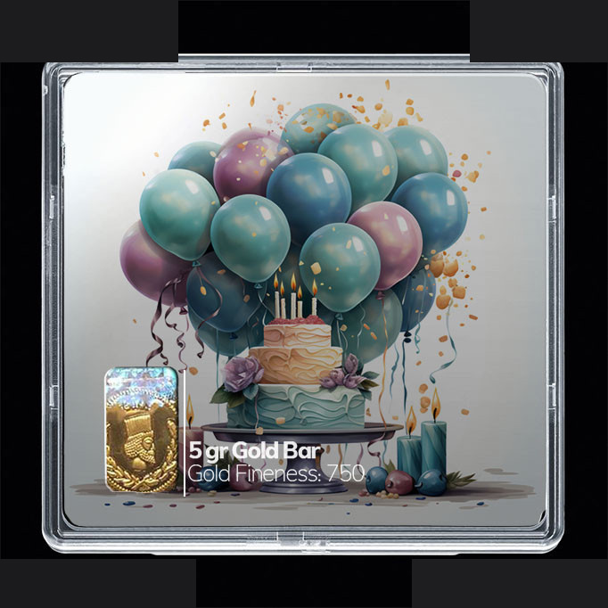 شمش طلا 18 عیار مدوپد مدل کیک و بادکنک کد SG10870