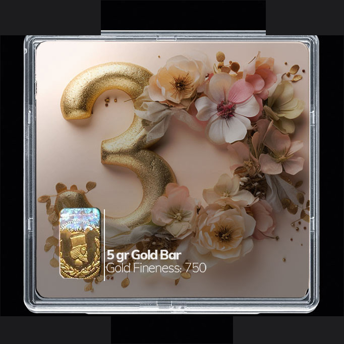 شمش طلا 18 عیار مدوپد مدل عدد 3 کد SG10875 شمش طلا 18 عیار مدوپد مدل عدد 3 کد SG10875