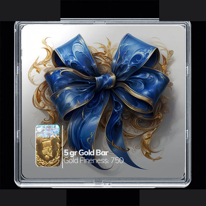 شمش طلا 18 عیار مدوپد مدل روبان آبی کد SG10601 شمش طلا 18 عیار مدوپد مدل روبان آبی کد SG10601