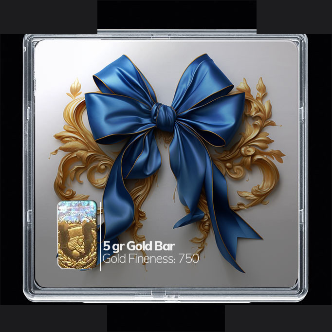 شمش طلا 18 عیار مدوپد مدل روبان آبی کد SG10603 شمش طلا 18 عیار مدوپد مدل روبان آبی کد SG10603