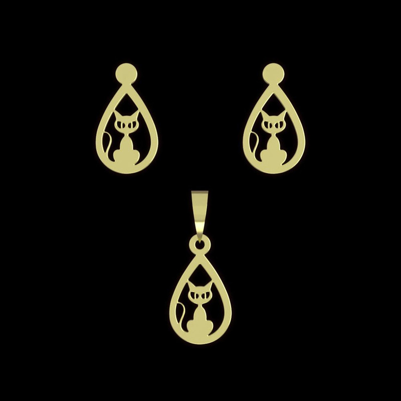 نیم ست طلا 18 عیار زنانه مدوپد مدل گربه کد NA13663