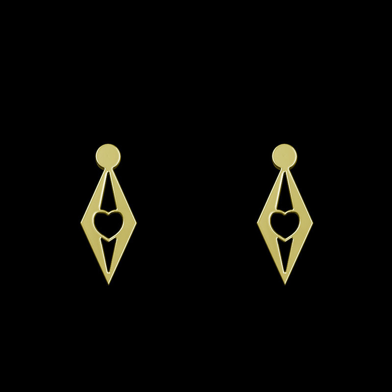 گوشواره طلا 18 عیار زنانه مدوپد مدل لوزی و قلب کد GA1-10178