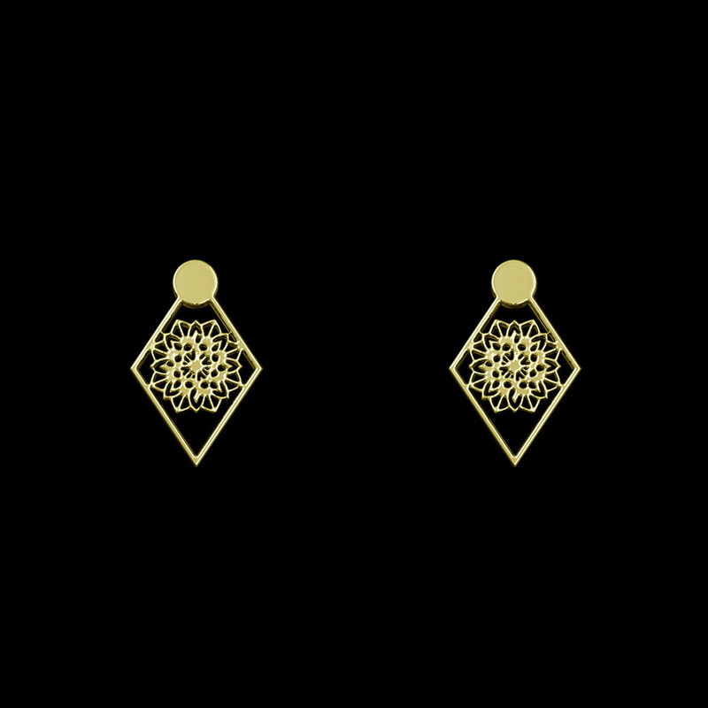 گوشواره طلا 18 عیار زنانه مدوپد مدل لوزی اسلیمی کد GA1-10267