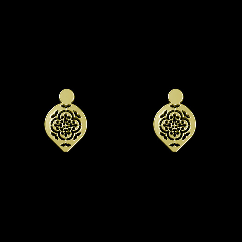 گوشواره طلا 18 عیار زنانه مدوپد مدل گل و اسلیمی کد GA1-14337