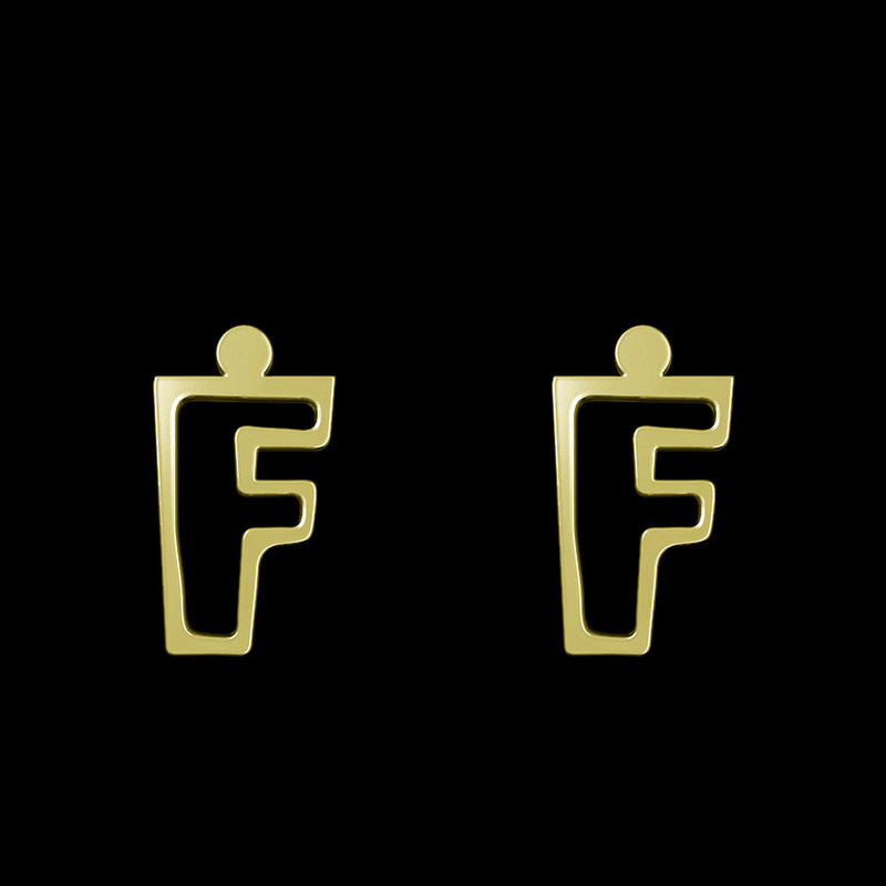 گوشواره طلا 18 عیار زنانه مدوپد مدل حرف F کد GA1-16686