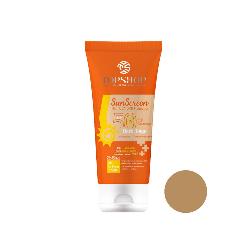 کرم ضد آفتاب رنگی تاپ شاپ مدل Dark Beige SPF 50 مناسب انواع پوست حجم 50 میلی لیتر کرم ضد آفتاب رنگی تاپ شاپ مدل Dark Beige SPF 50 مناسب انواع پوست حجم 50 میلی لیتر
