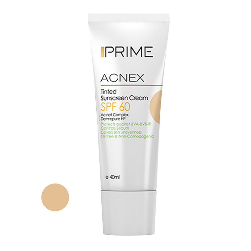 کرم ضدآفتاب رنگی پرایم مدل Acnex SPF60، مناسب پوستهای چرب، حجم 40 میلیلیتر کرم ضدآفتاب رنگی پرایم مدل Acnex SPF60، مناسب پوستهای چرب، حجم 40 میلیلیتر