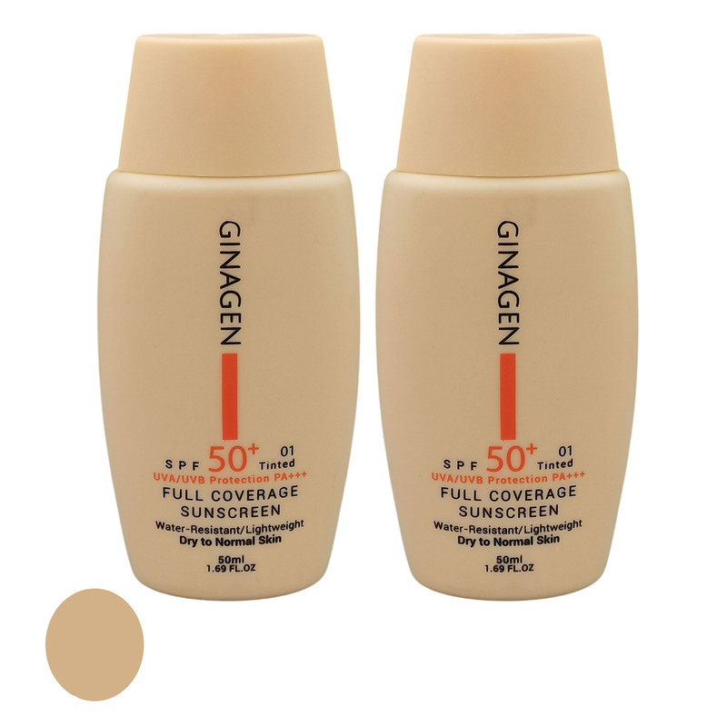 کرم ضد آفتاب رنگی ژیناژن SPF 50 مدل 01 محافظ UVA ،UVB ضد حساسیت، ضد چروک و ضد پیری، مناسب پوستهای خشک و نرمال حجم 50 میلی لیتر مجموعه دو عددی کرم ضد آفتاب رنگی ژیناژن SPF 50 مدل 01 محافظ UVA ،UVB ضد حساسیت، ضد چروک و ضد پیری، مناسب پوستهای خشک و نرمال حجم 50 میلی لیتر مجموعه دو عددی